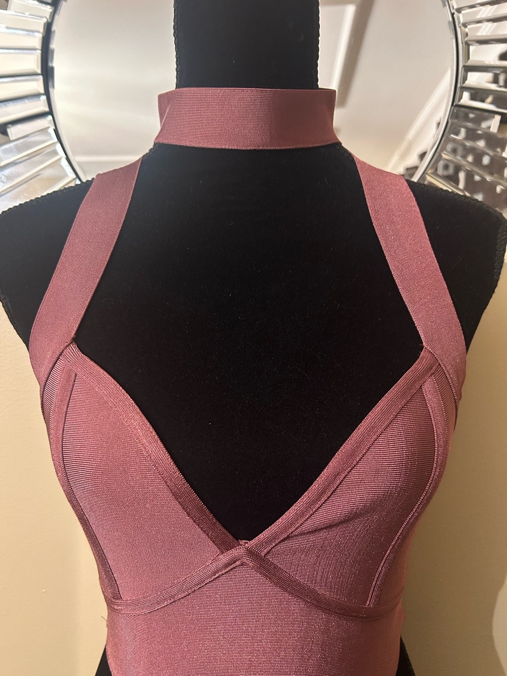 Missguided Rose-Mauve Halter Bandage Top with Choker - Picture 3 of 6
